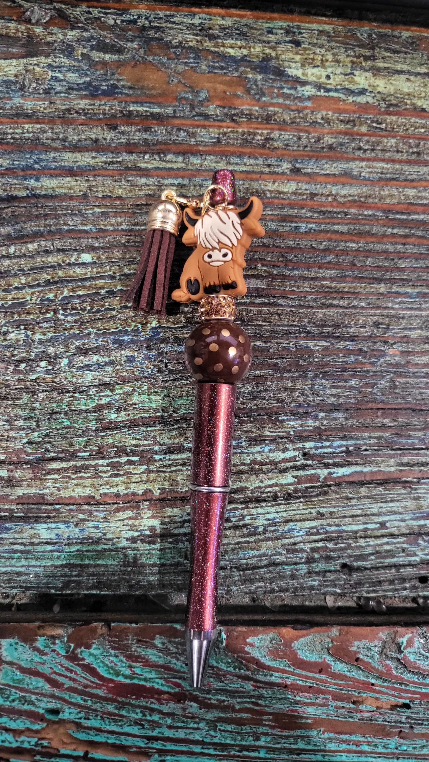 Highland Cow Beaded Pen