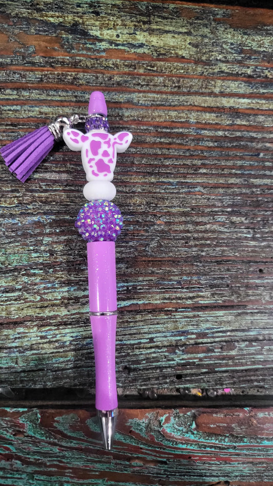 Purple Cow Head Beaded Pen