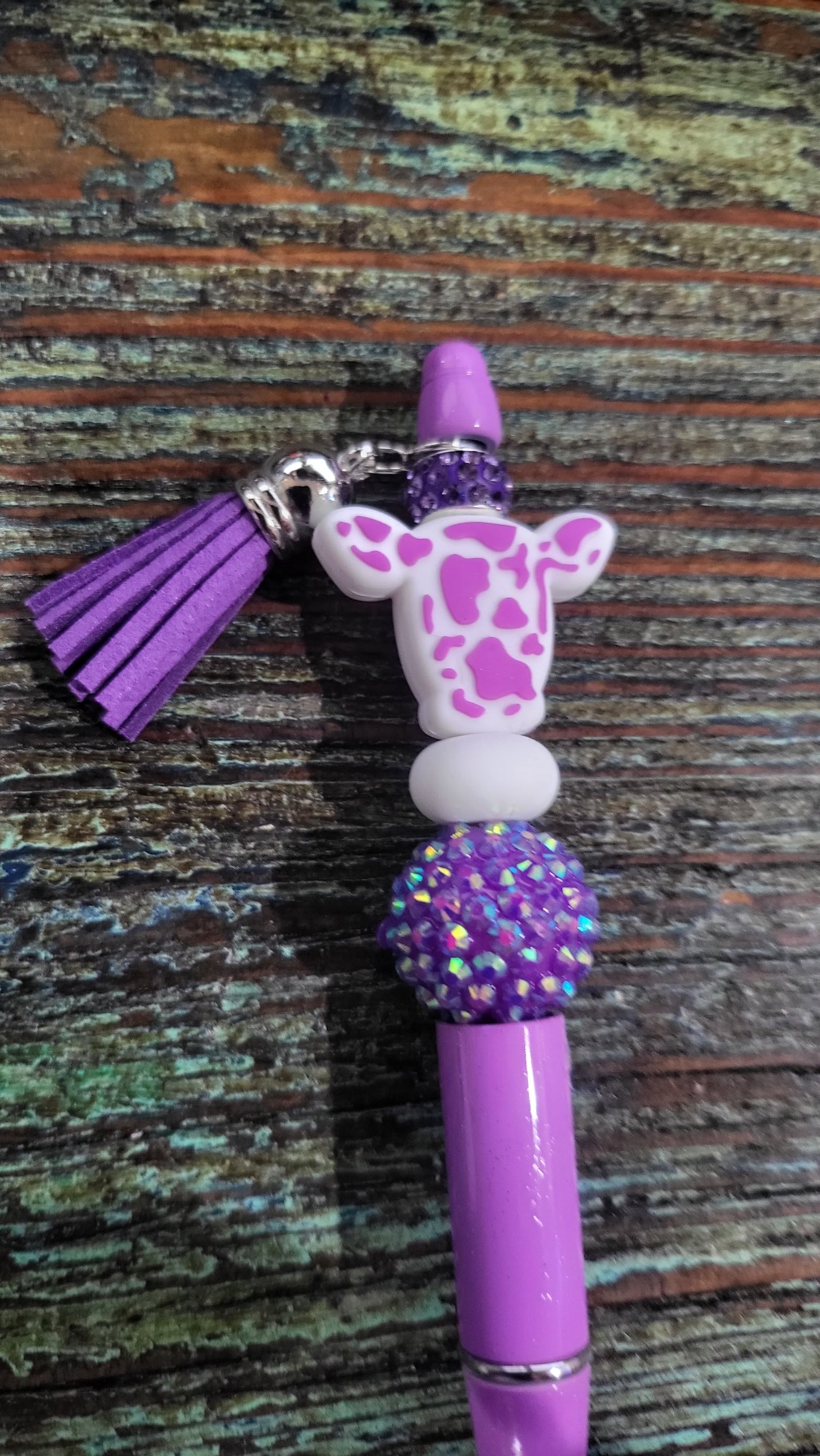 Purple Cow Head Beaded Pen