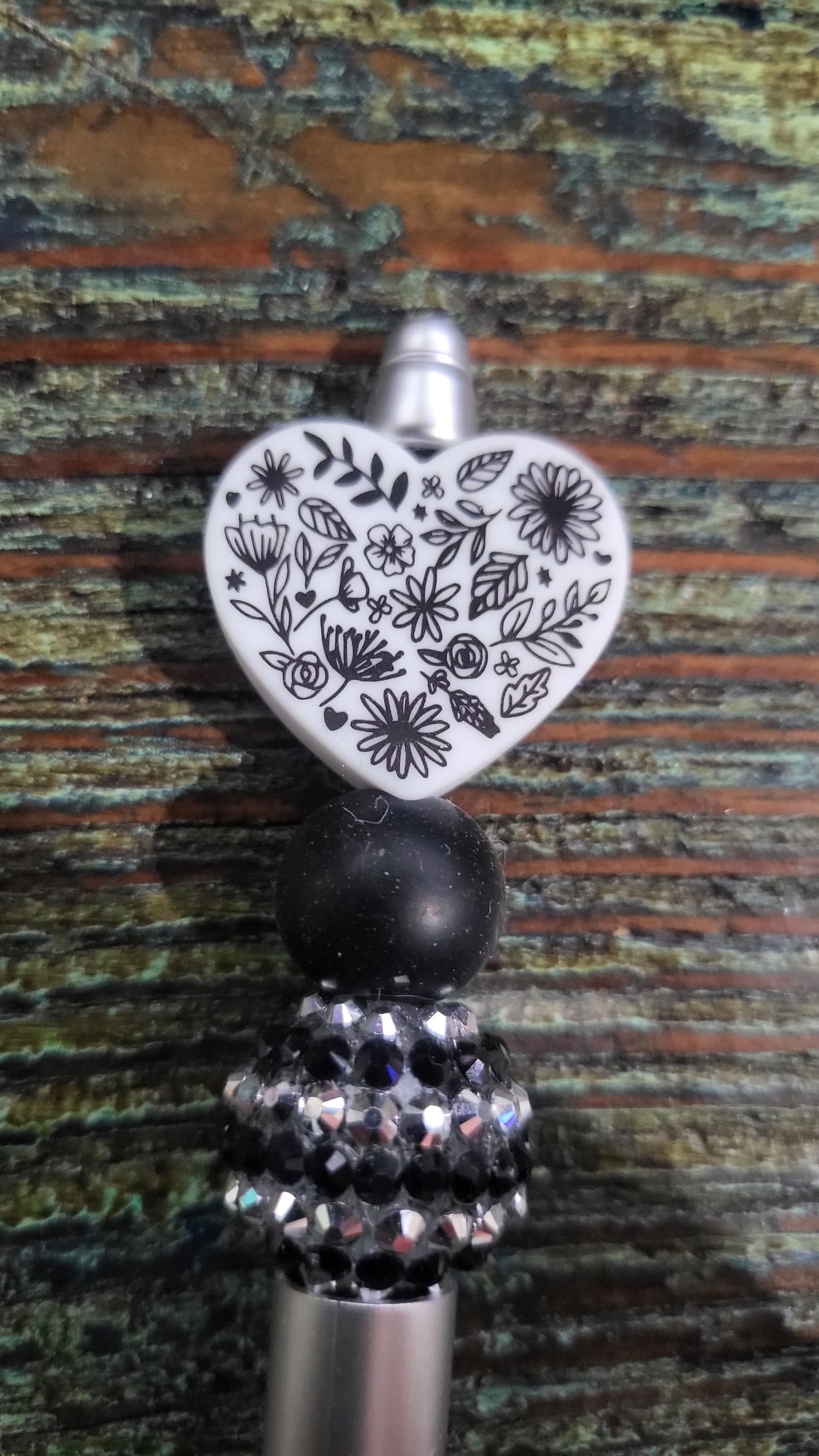 Heart With Flowers Beaded Pen