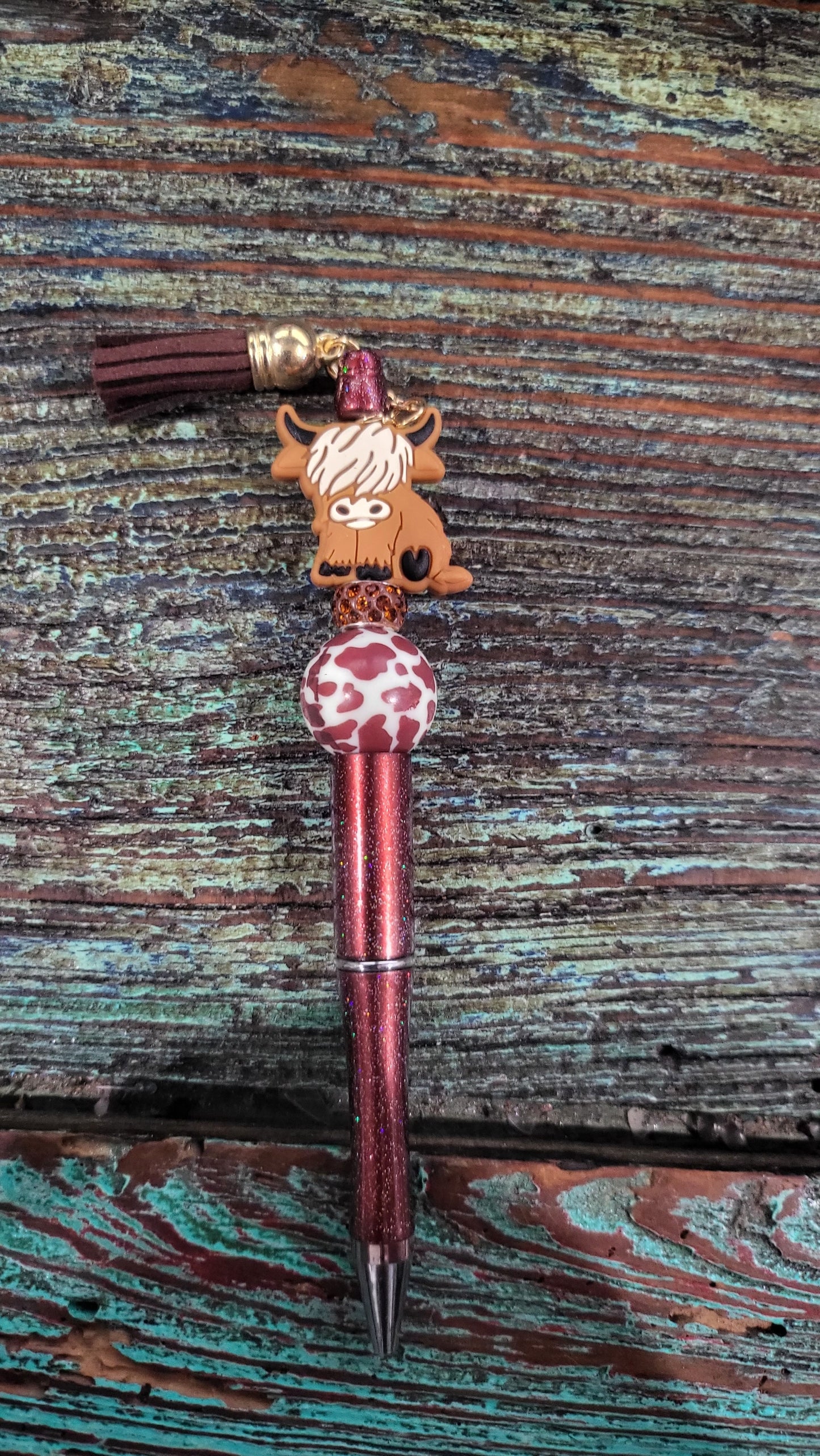 Highland Cow with Cow Print Bead Beaded Pen