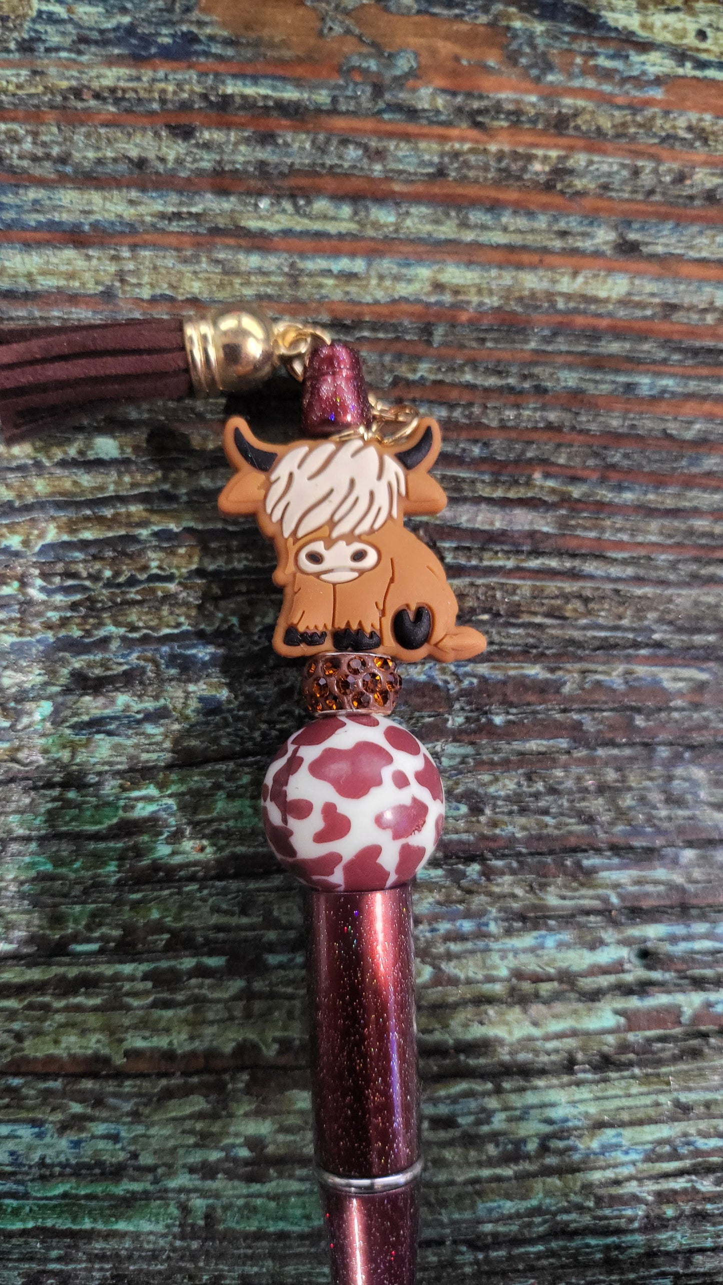 Highland Cow with Cow Print Bead Beaded Pen