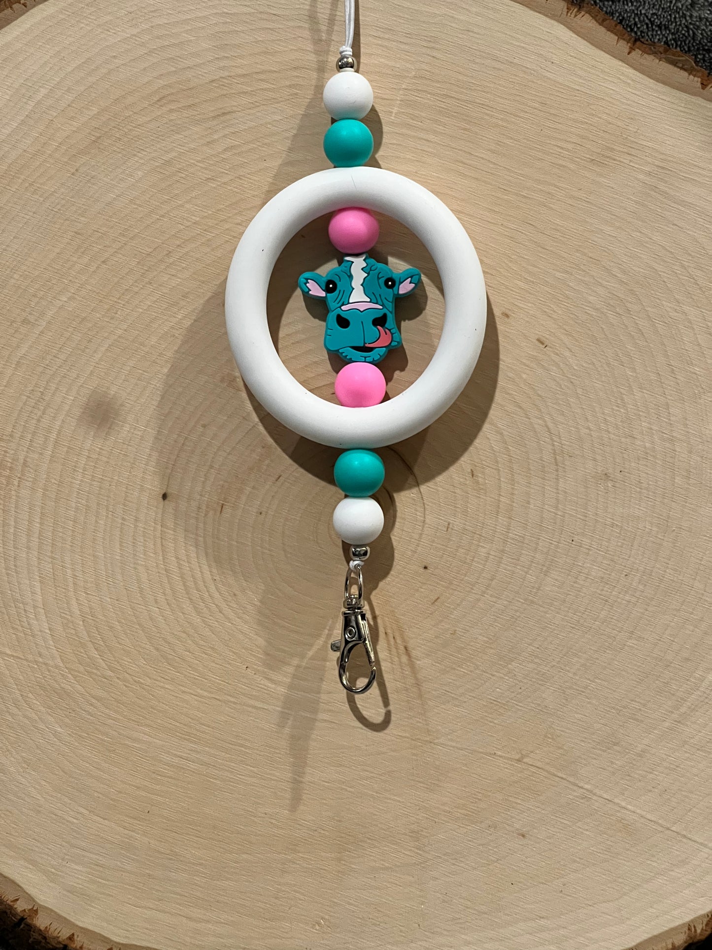 Teal and White Cow Freshie Hanger