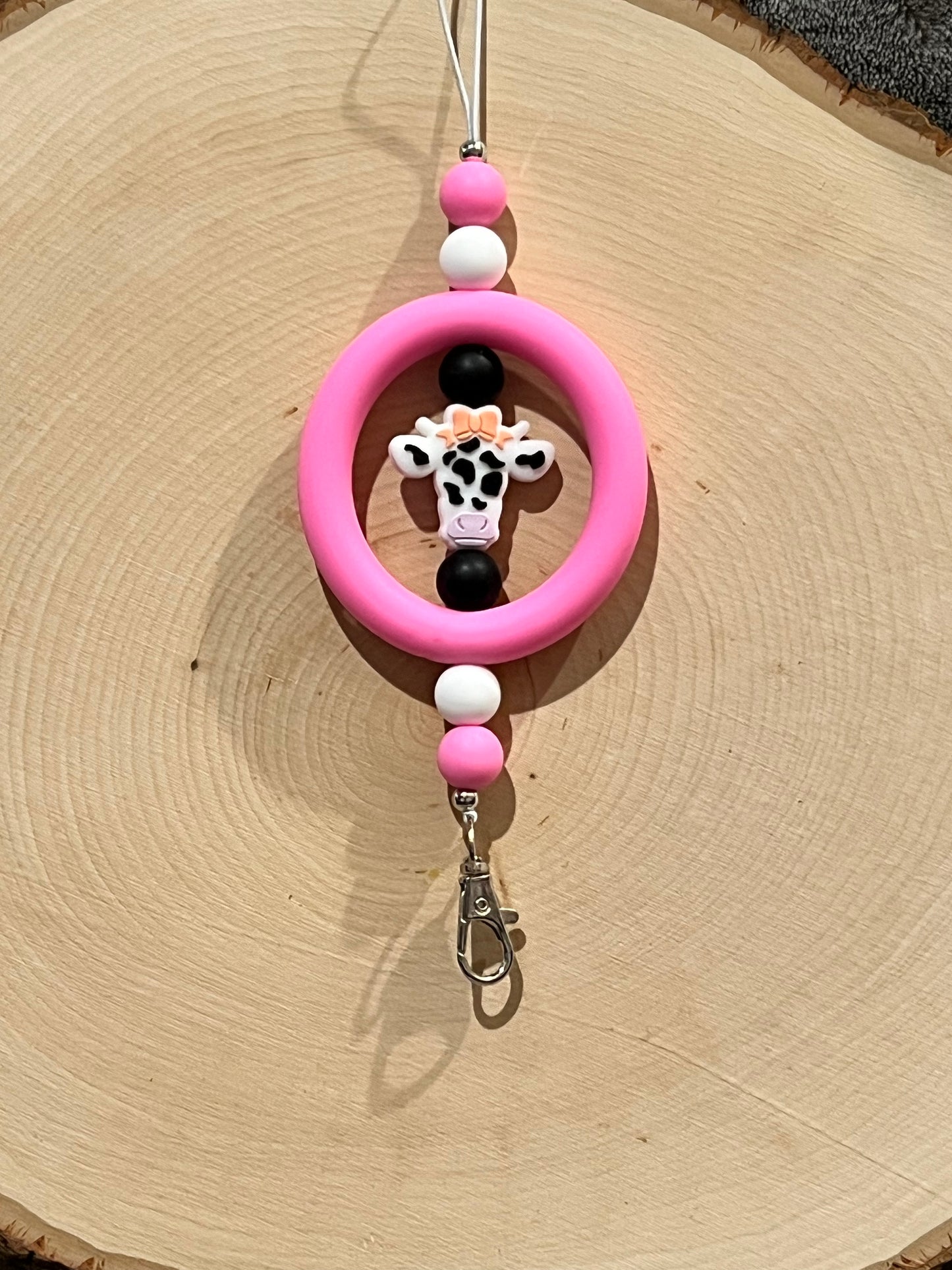 Black & White Cow with Pink accent Freshie Hanger