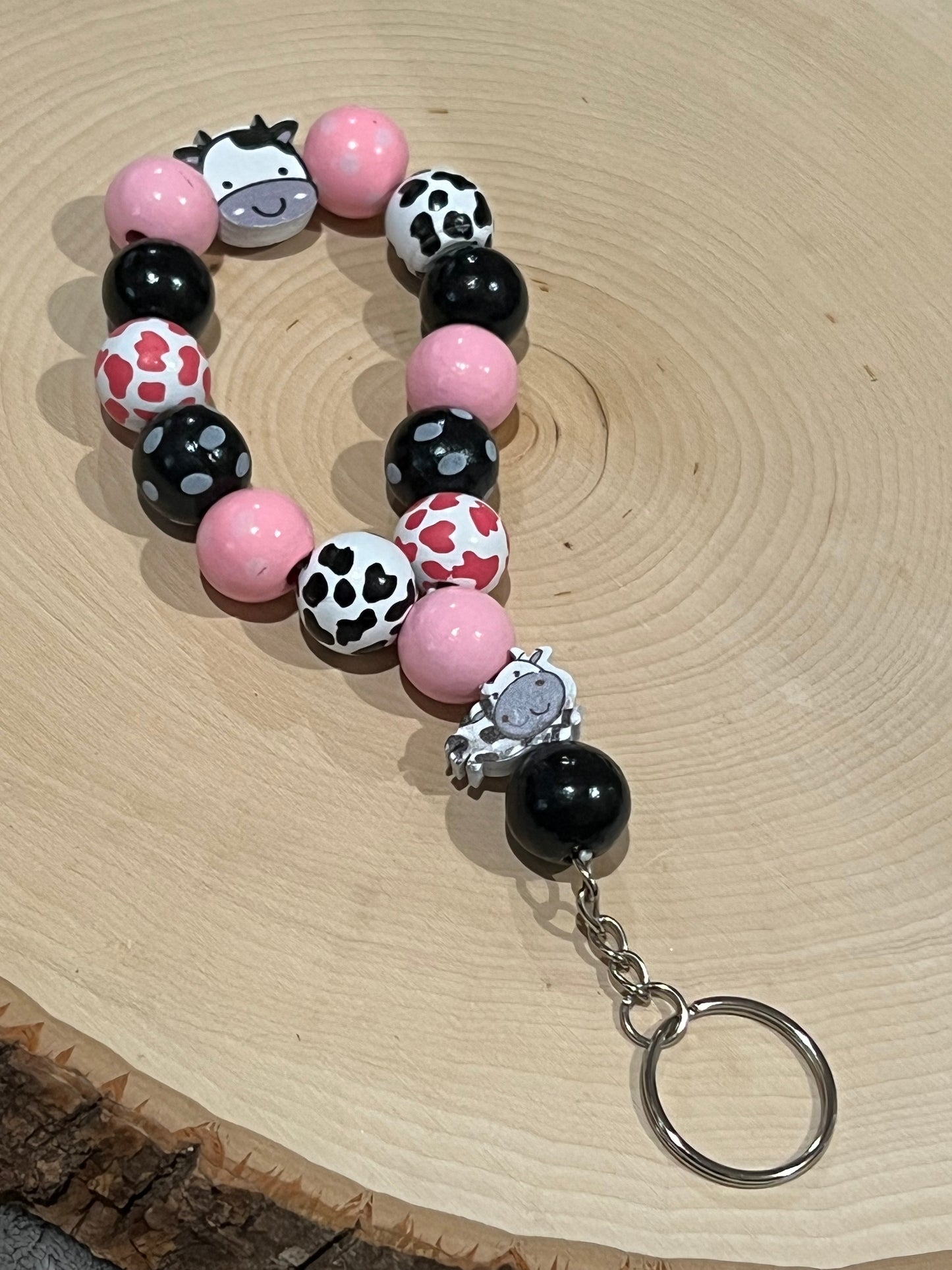 Black & Pink Cow Print Wristlet